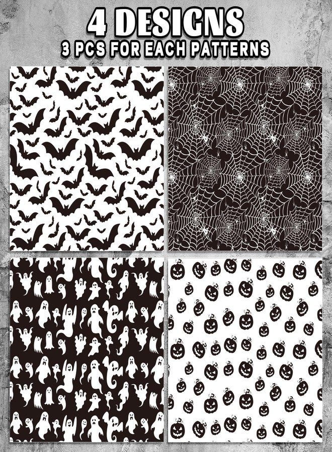 Whaline 12 Sheet Halloween Wrapping Paper Black White Pumpkin Ghost Spider Web Pattern Folded Flat Gift Wrap Paper 4 Design Art Paper for Halloween Party DIY Craft Gift Packing, 19.7 x 27.6 Inch - Image 3